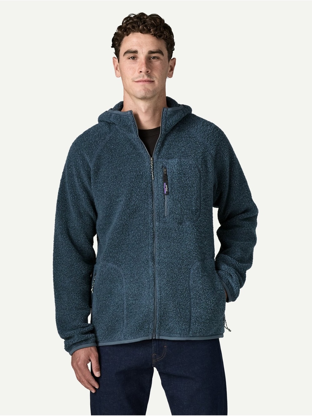 Patagonia men’s reclaimed wool and fleece blend hoody navy zip up size large